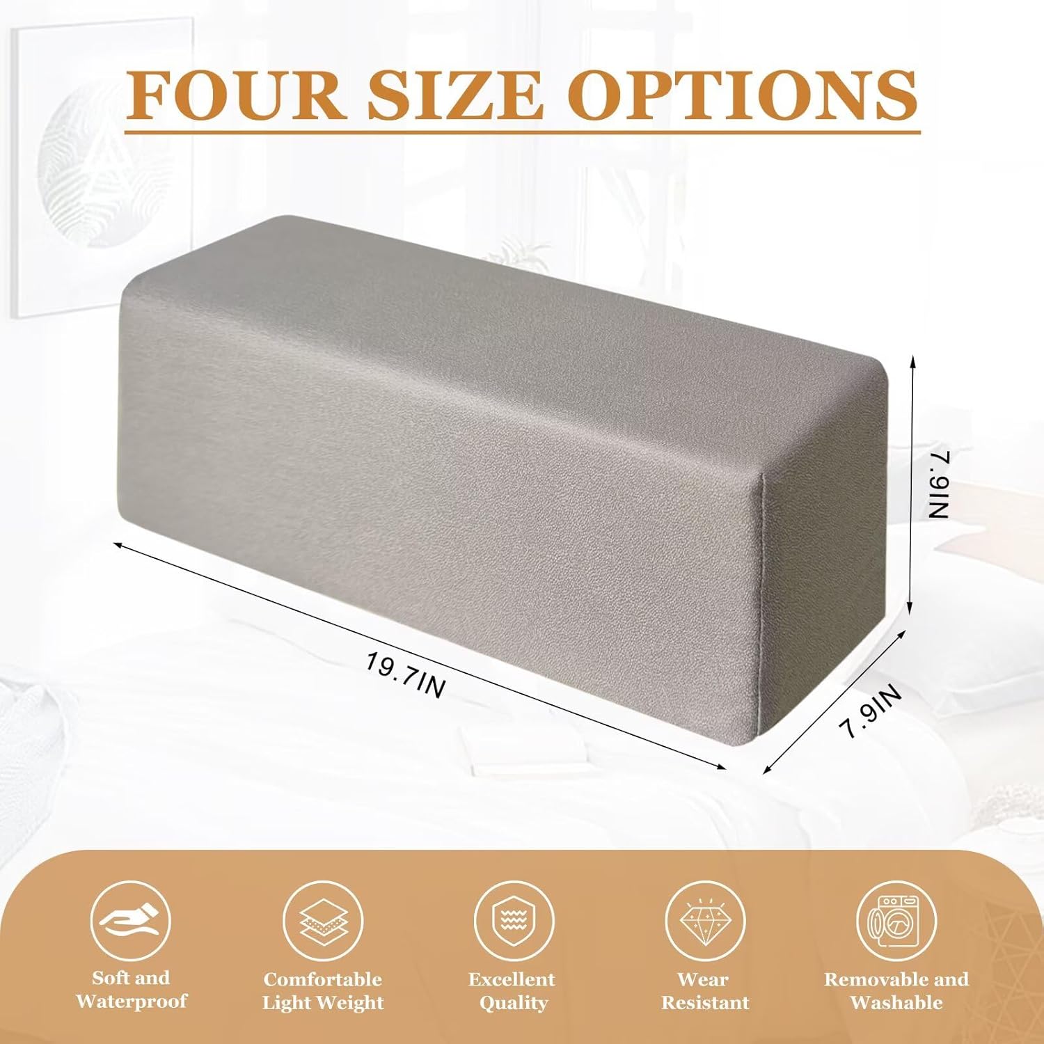 2 Pack Couch Arm Rest Pillow, Leatharie Waterproof Cover, High Density Foam Armrest Cushion, Headboard Cushion Elbow Support for Sofa Bed and Armchair,Beige,8x8x20in