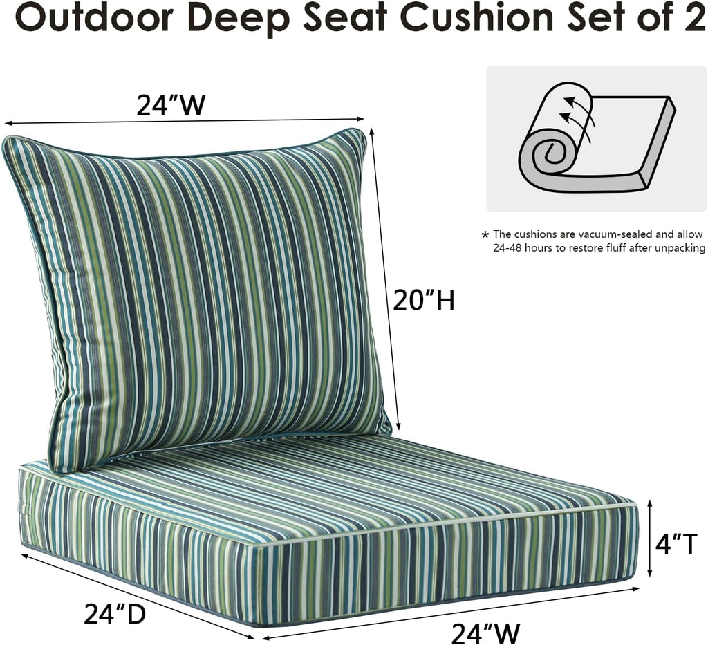 Sunbrella Outdoor Patio Chair Cushions Set, 24" x 24", Set of 2, Water-Repellent, Fade Resistant, Deep Seat Cushion for Backyard, Couch, Sofa and Patio Furniture, Troupe Caribbean