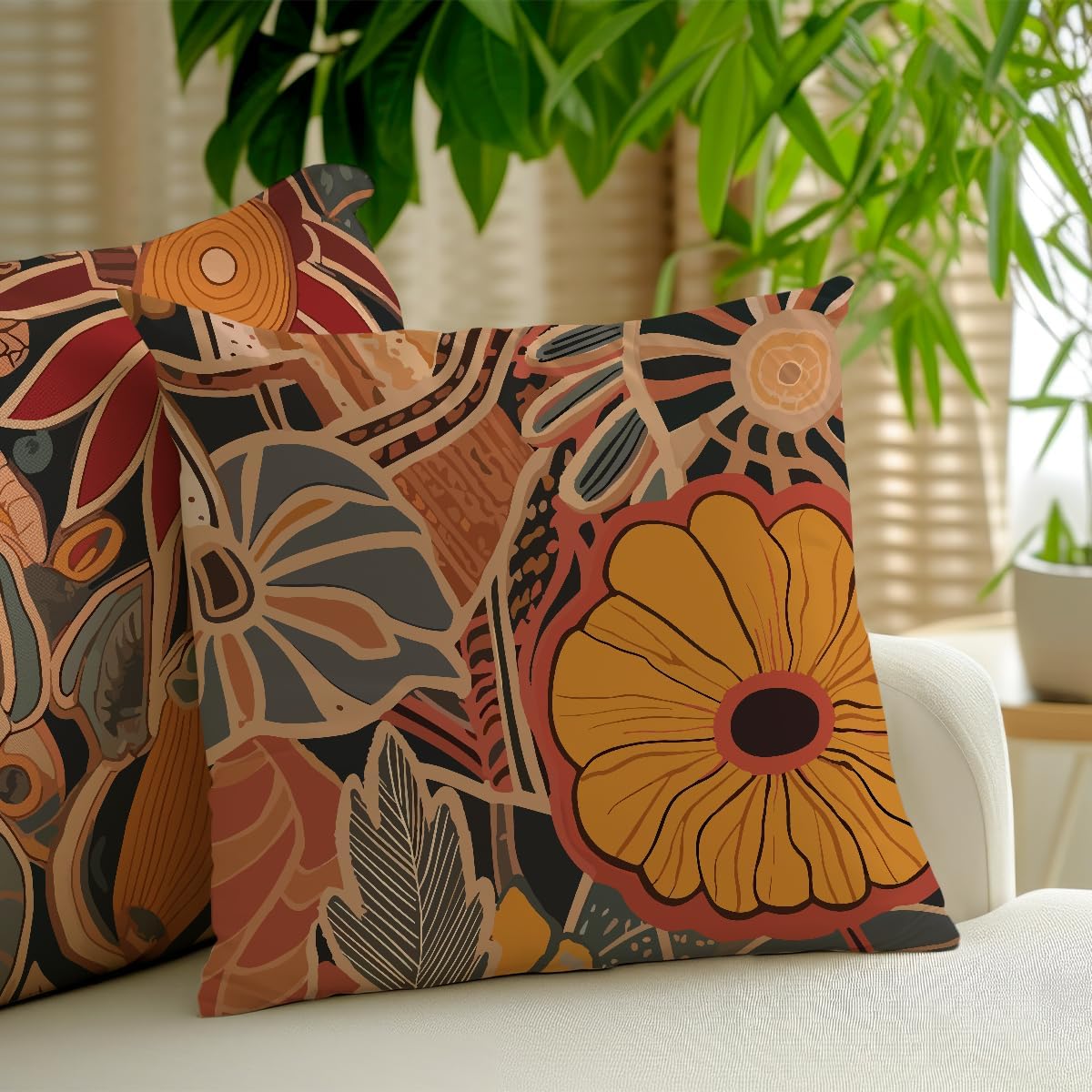 2 Pcs Abstract Art Colorful Mid Century Modern Throw Pillow Covers, Fall Boho Floral Geometric Minimalist Pillow Covers for Couch Sofa Bed Bedroom Apartment Dorm Living Room Office Home Decor