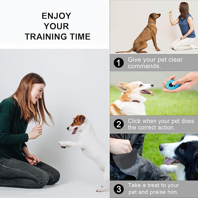 Left&Right Dog Clicker Training Kit,Silicone Dog Training Treat Pouch and Dog Clickers,Dog Treat Bag with Clicker Training for Dogs,Pet Treat Bag with Magnetic Buckle Closing and Waist Clip,Dark Grey
