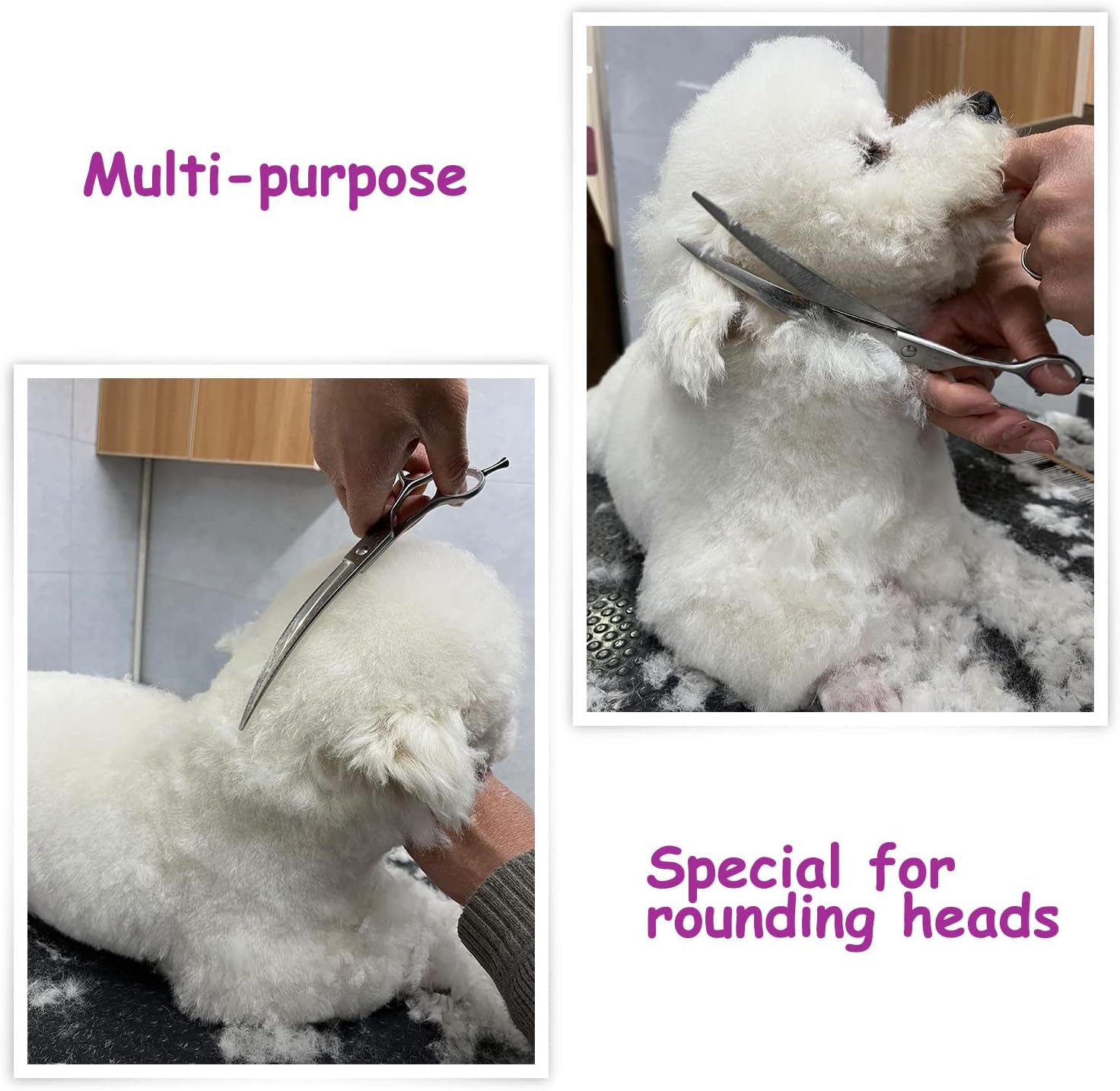 Dog Grooming Scissors, 8.0" Shears, Curved Scissors for Pet Hair Trimming. Matte Deluxe Dog Shears