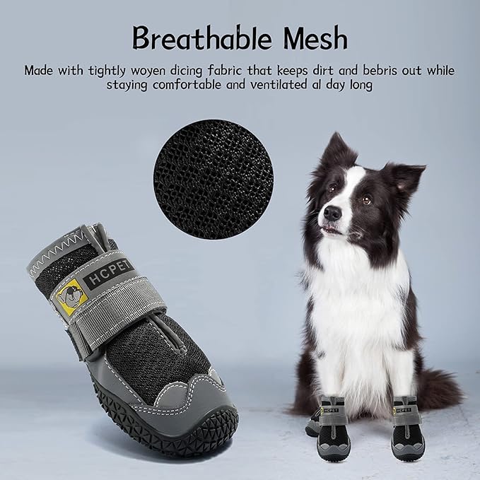 Dog Shoes for Large Dogs, Medium Dog Boots & Paw Protectors for Hardwood Floors, Outdoor Dog Booties for Hot Pavement Winter Snow Hiking, Breathable Dog Shoes with Reflective Strips Size 3