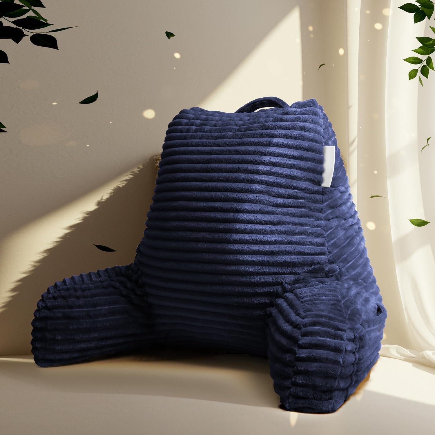 Hearth & Harbor Reading Pillow for Bed Adult – Back Pillow for Sitting in Bed, Standard Bed Pillows for Sitting Up in Bed, Foam Bed Chair Pillow, Navy Bed Rest Pillow