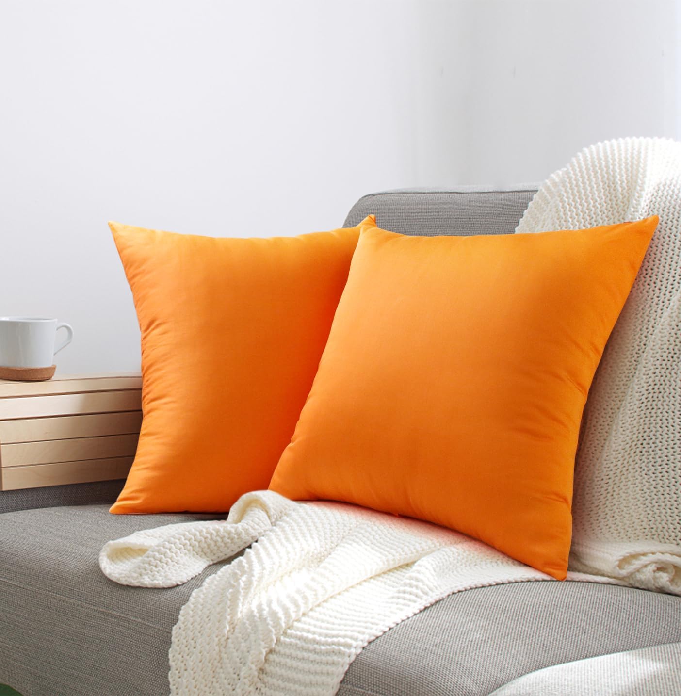 Thmyo 4-Pack 100% Cotton Comfortable Solid Decorative Throw Pillow Case Square Cushion Cover Pillowcase Sublimation Blank Halloween DIY Throw Pillow Covers for Sofa Bed(16x16 inch/40x40cm,Fall Orange)