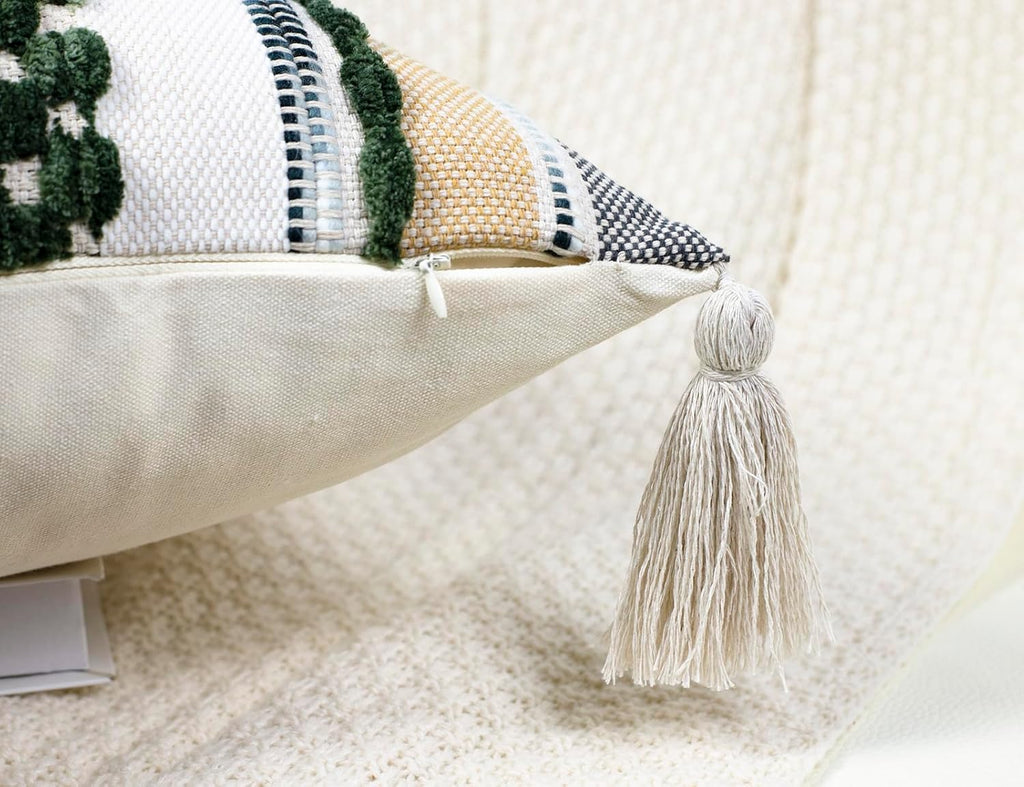 PANOD Boho Long Lumbar Throw Pillow Cover 14 x 36 Dark Green, Chenille Morocan Extra Long Pillow Case Cover, Decorative Long Pillow for Bed Couch Sofa Farmhouse