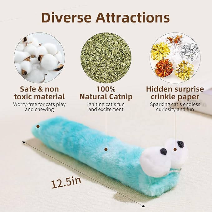 Cat Toys Pillows,3 Pack, Catnip Inside,Soft and Durable Kick Sticks with Crinkle Sound, Interactive Indoor Kitten Play and Exercise Toy 12.5 Inches