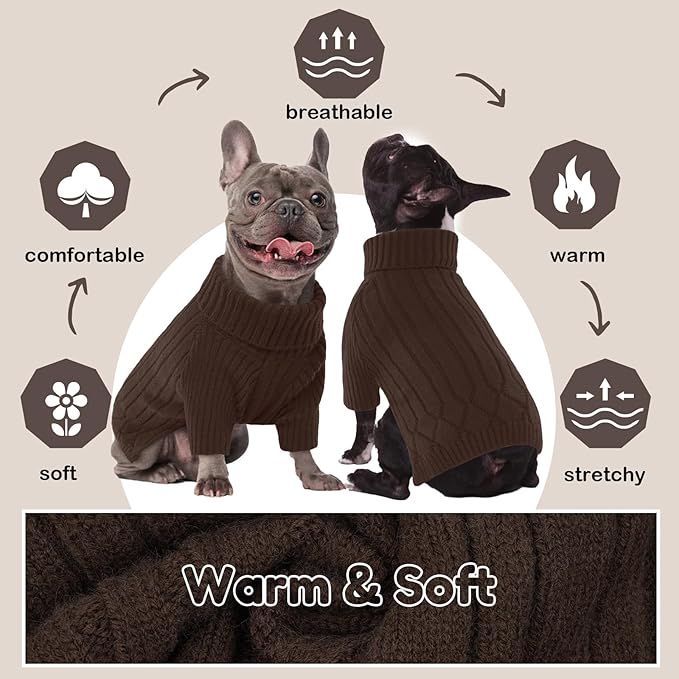 XL Dog Sweaters for Extra Large Dogs, Warm Winter Fall Dog Sweaters for Dog Girls Boys, Turtleneck Dog Knitwear, Doggie Christmas Sweater, Pet Sweatshirt Clothes Outfit Knit Labrador (Brown XL)