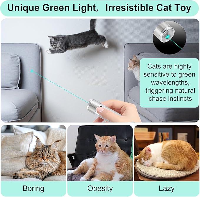 TBTeek Cat Toy, Unique Green Light, 7-in- 1 Modes, Cat Toys for Indoor Cats,USB Charging, Interactive Toy for Kitten Dog Excrise(1pcs)