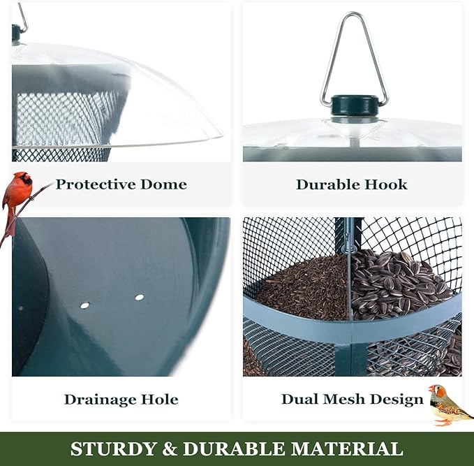 Kingsyard Bird Feeder for Outside, Dual-Use Metal Mesh Wild Bird Feeder with Weatherproof Dome Dual, 2.5 lbs Seed Capacity for Finch Cardinal