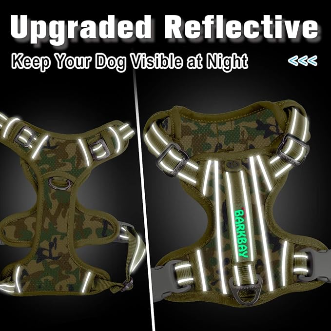 BARKBAY Dog Harness No Pull with ID Tag Pocket - Heavy Duty, Reflective, Easy Control for Large Dogs(Camo,XL)