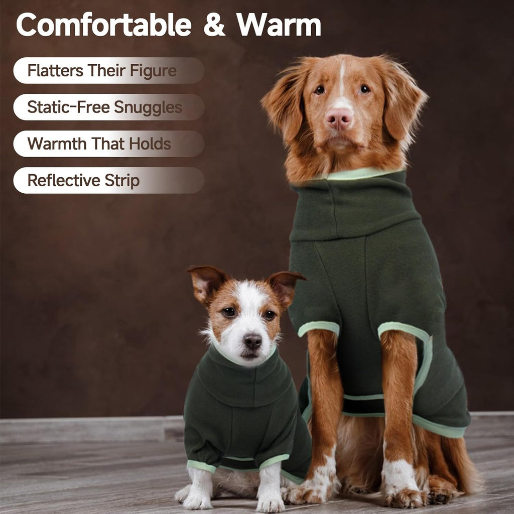 Fleece Dog Sweater with Turtleneck, Cozy Lightweight Pullover Dogs - Stretchy Soft Thermal Wear for Puppy Small Medium Large Breeds ArmyGreen XS
