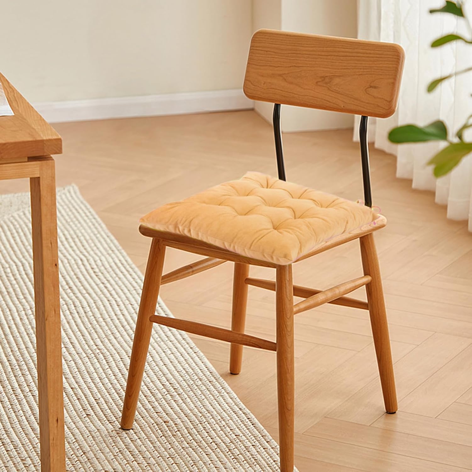 Set of 4 Chair Cushions for Dining Chairs with Ties, Indoor Non-Slip Kitchen Chair Pad and Dining Room Seat Cushion Mat for Office Living Room Outdoor 15.5" - Turmeric Yellow