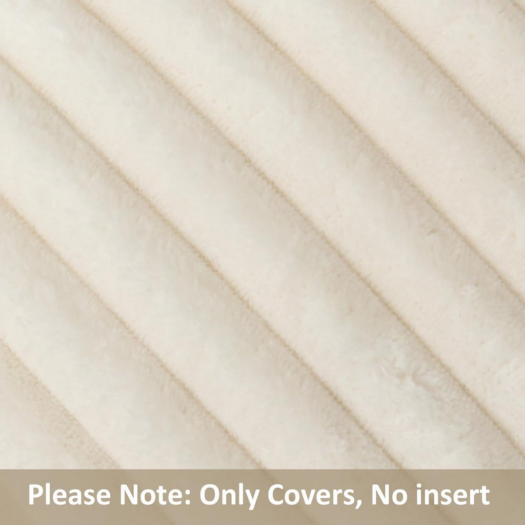 Kevin Textile Soft Plush 14x24 Inch Lumbar Pillow Cover 1 Pack, Luxury Fluffy Faux Fur Striped Flannel Rectangle Cushion Case for Couch Sofa Chair Bed Home Decor, Cream White