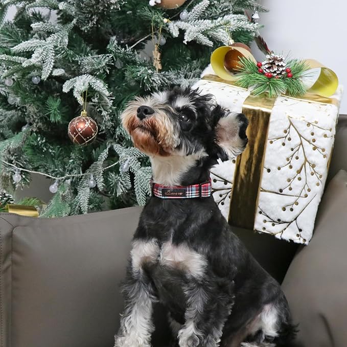 ARING PET Christmas Dog Collar Cute Red Plaid Dog Collar, Adjustable Cotton Christmas Dog Collars Puppy Collar for Small Medium Large Dogs