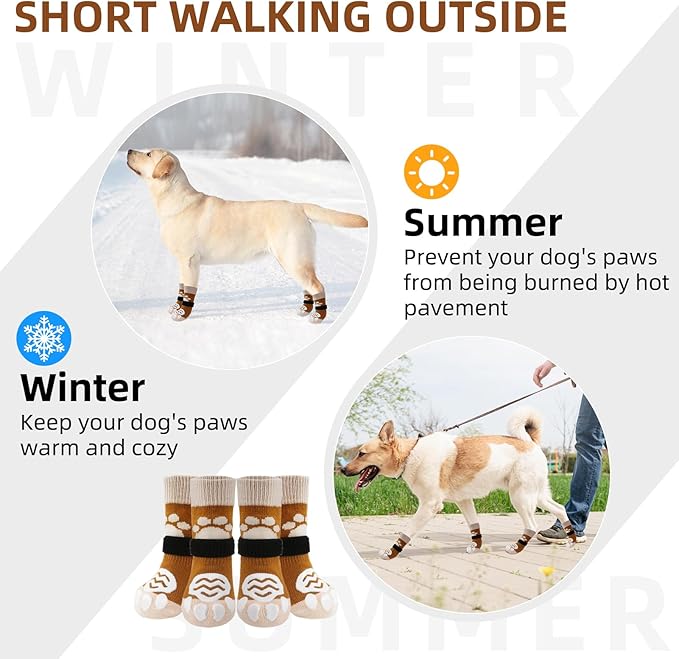 PUPTECK Anti Slip Dog Socks 2 Pairs with Double Grippers for Hardwood Floors, Shoes for Hot/Cold Pavement, Boots & Paws Protectors to Prevent Licking, Traction Booties for Senior Small Large Dogs