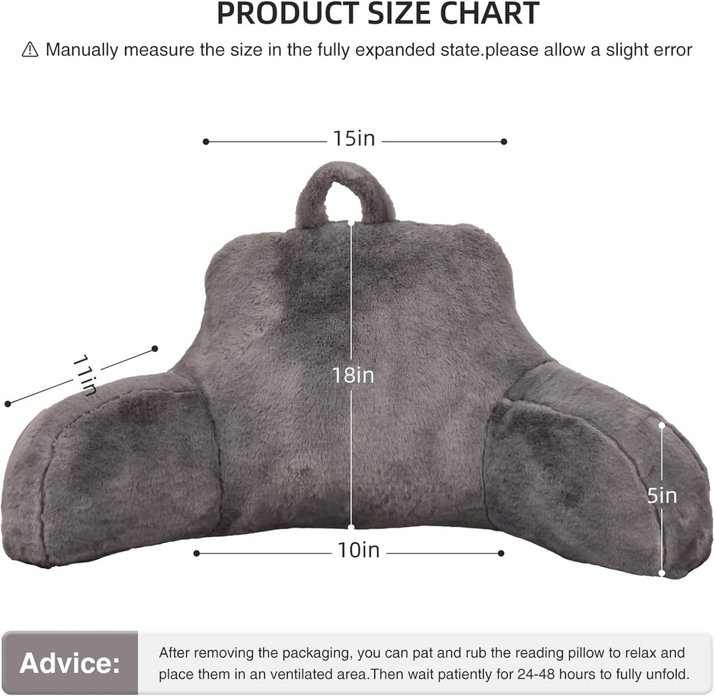 Aimuan Reading Pillow Bed Rest Pillow with Arms Rabbit Fur Cushion for Adults Teens Incline Rest Sitting up & Sleeping Snoring Pillow with Pregnancy Lumbar Back Support (Standard, Grey)