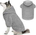 Fuzzy Dog Sweaters for Large Dogs Dog Hoodie Soft Double-Sided Plush Pet Sweater Fleece Clothes Coats Pet Hoodie Sherpa Hooded Sweatshirt(Grey-XL)