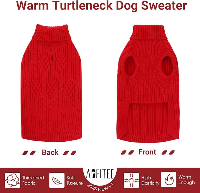 AOFITEE Dog Sweaters for Large Dogs, Stretchy Turtleneck Dogs Sweater for Christmas, Warm Dog Knitwear for Fall Winter, Red Pet Sweater with Harness Hole for Boston Terrier, French Bulldog, Red L