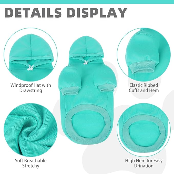 KOOLTAIL Basic Dog Hoodie - Soft & Warm Pet Hoodie Sweater with Leash Hole and Pocket, Dog Winter Coat, Cold Weather Clothes Sweatshirt for Small Medium Large Dogs Puppy Cat Boys Girls Lake Blue M