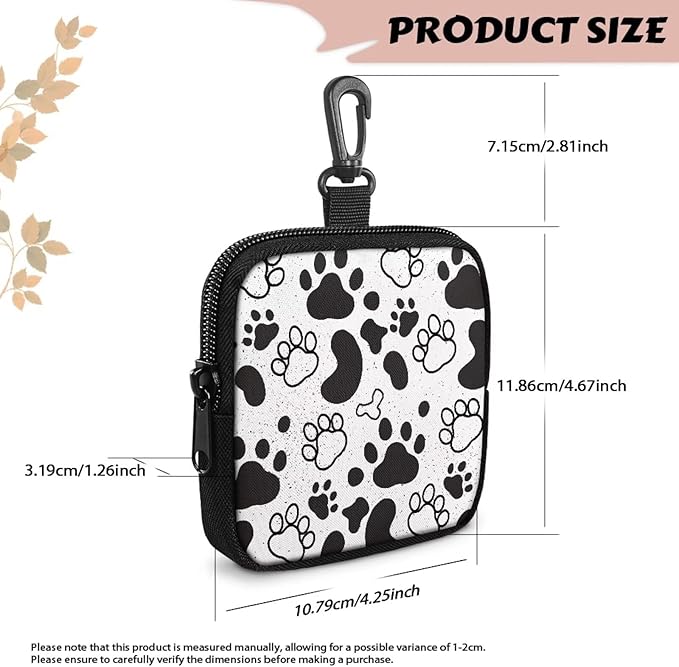 KEIAHUAN Paw Print Zipper Dog Treat Pouch for Pet Walking and Training with Clasp Portable Snack Reward Dog Food Dispenser for Traveling or Outdoor Use, Black Grey
