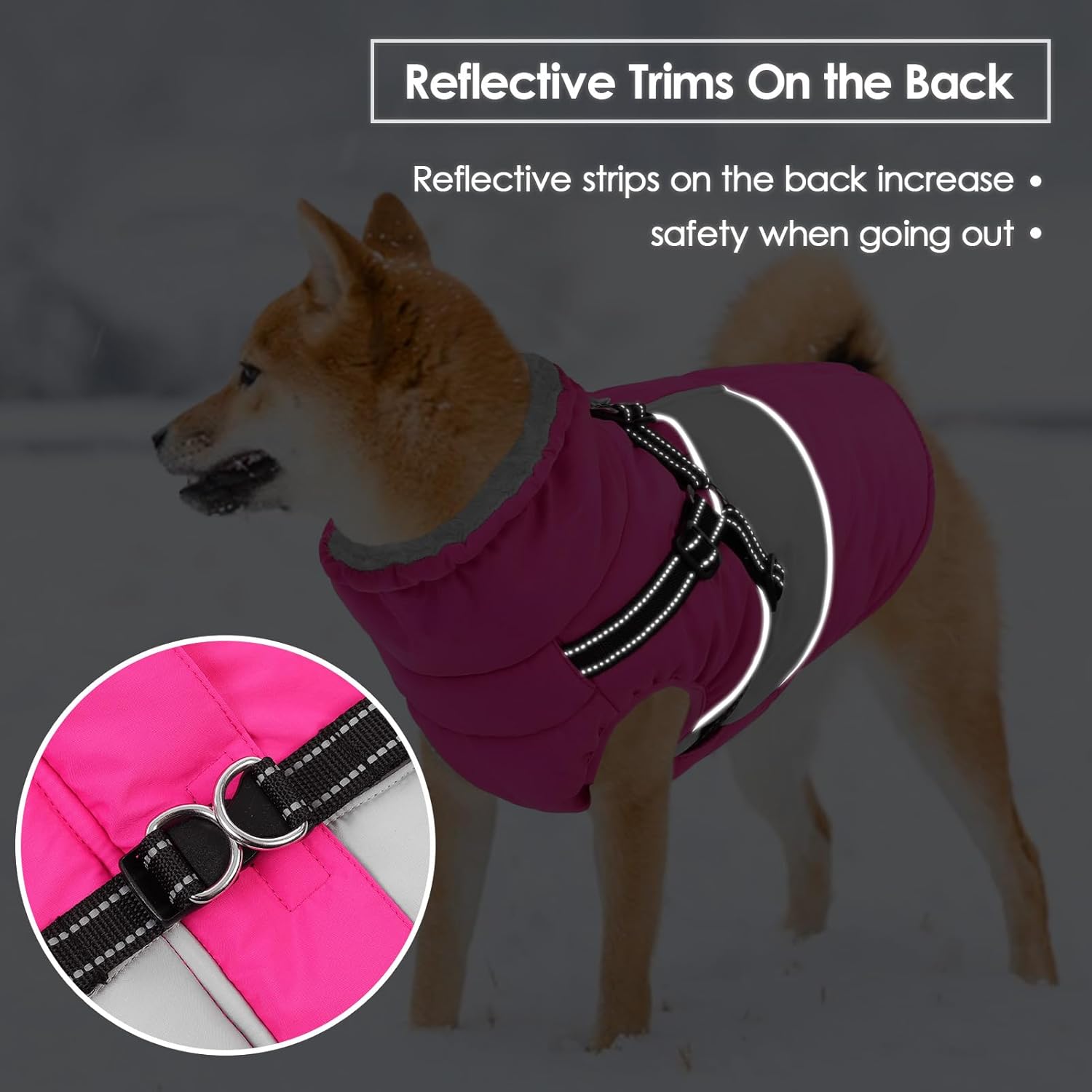 SUNFURA Dog Winter Coat, Waterproof Dog Coat Jacket with Harness for Medium Dogs Boys Girls, Reflective Fleece Lined Pet Snow Jacket Sweaters for Pug, Jack Russel, Boston Terrier, Hot Pink M