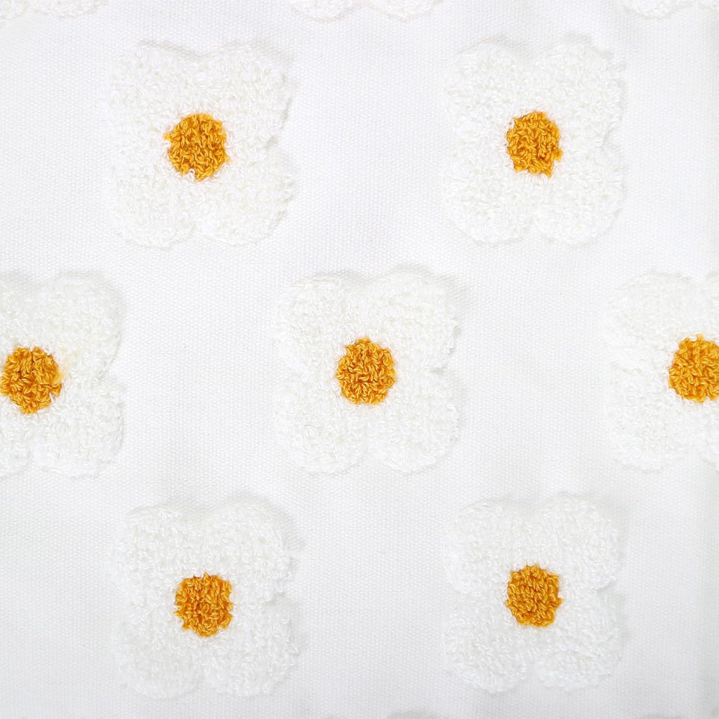 DECOBIRD Embroidery Throw Pillow Cover 20x20 Beige Floral Design Home Decor Loop Embroidered Pillow Case Thick Cotton Canvas Square Cushion Cover for Couch 50x50cm, 4 Petal Flowers 1 Piece