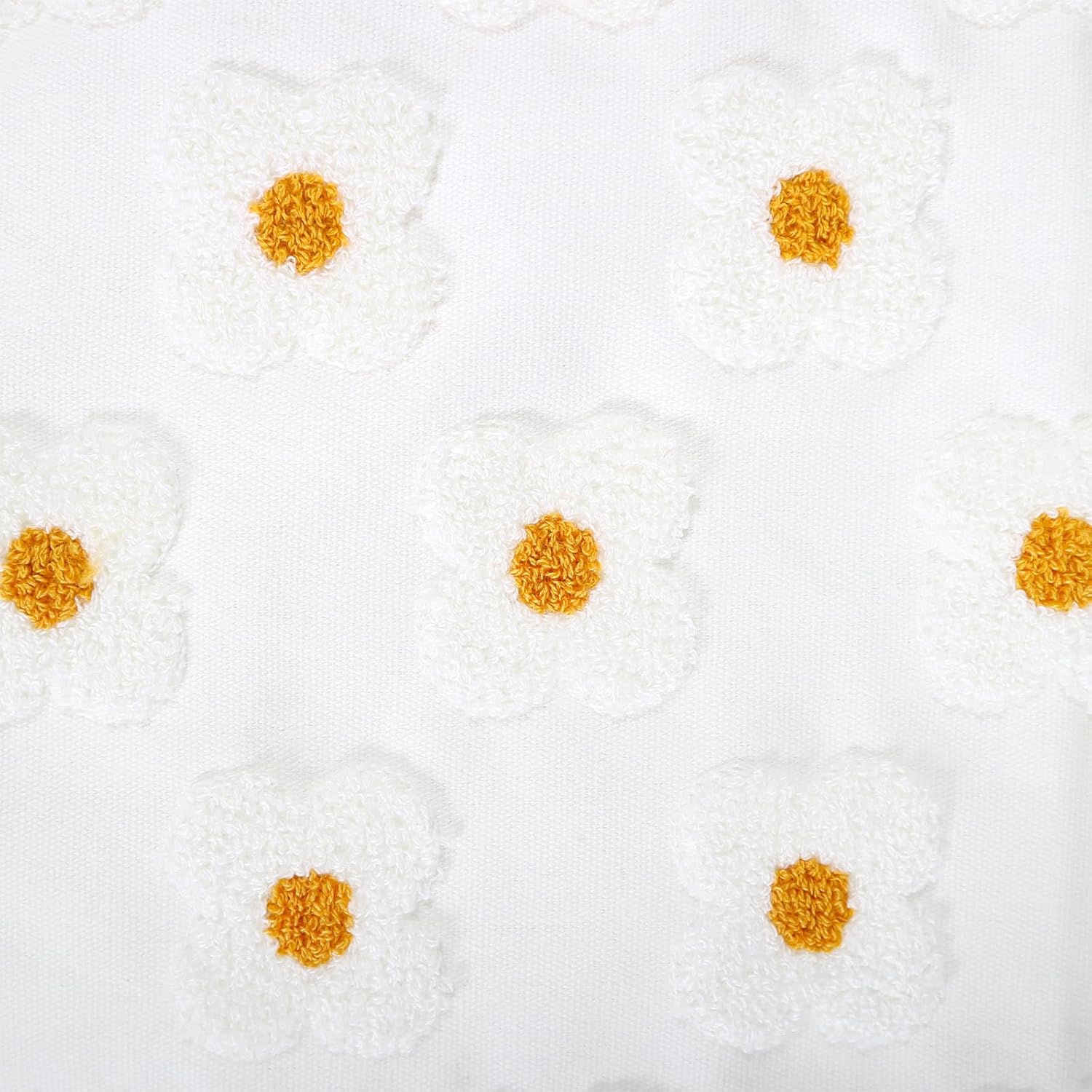 DECOBIRD Embroidery Throw Pillow Cover 12x20 Beige Floral Design Home Decor Loop Embroidered Pillow Case Thick Cotton Canvas Square Cushion Cover for Couch 30x50cm, 4 Petal Flowers 1 Piece