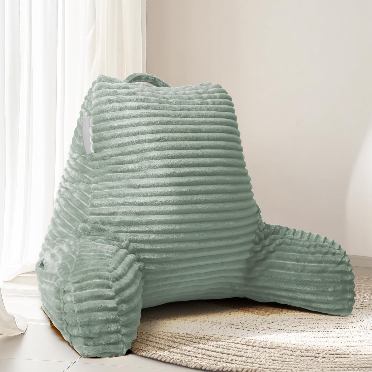 Hearth & Harbor Reading Pillow for Bed Adult – Back Pillow for Sitting in Bed, Standard Bed Pillows for Sitting Up in Bed, Foam Bed Chair Pillow, Sage Green Bed Rest Pillow