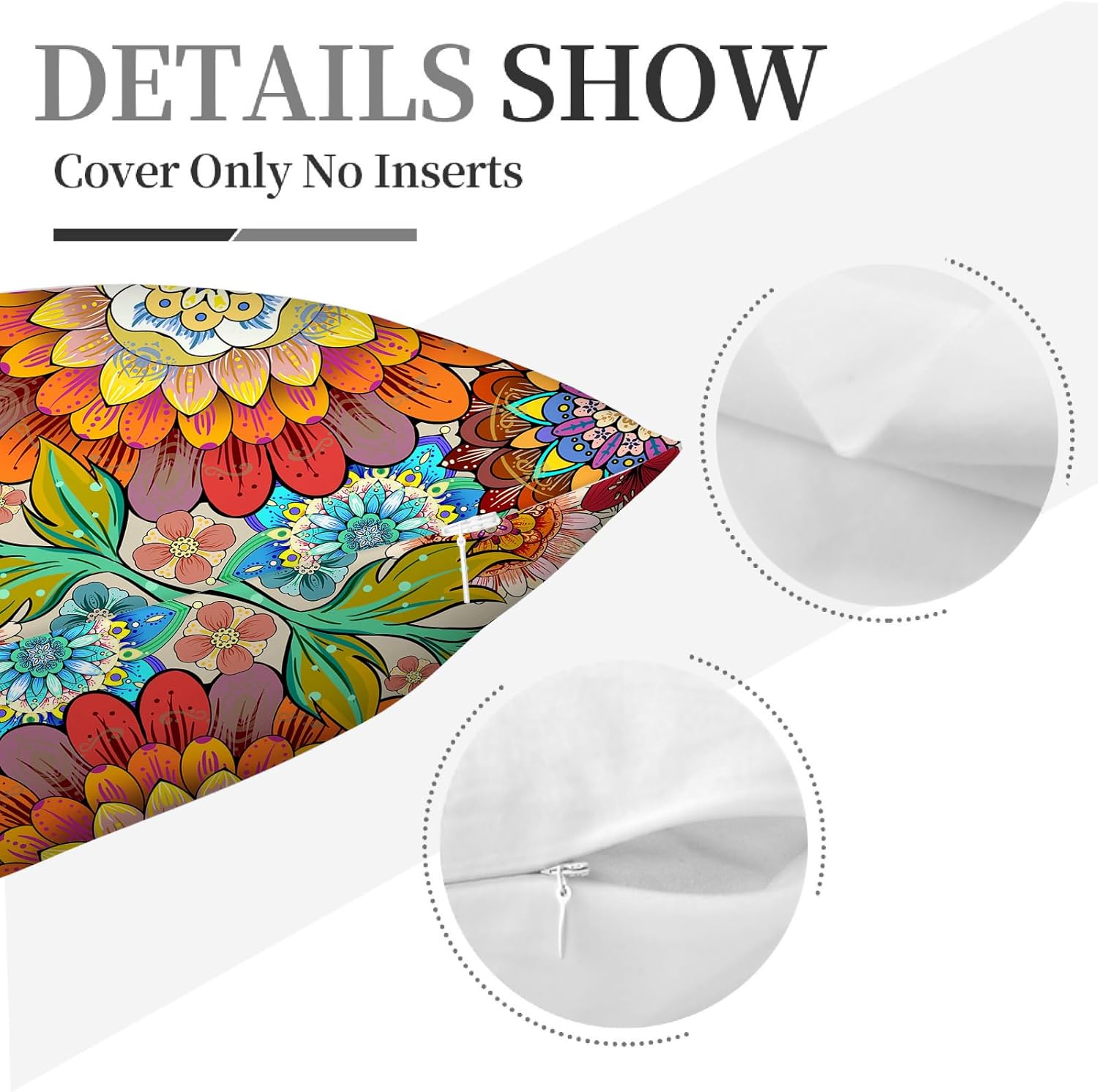 Boho Floral Throw Pillows Covers Colorful Flowers Decorative Pillow Cases for Sofa Couch Bedroom Living Room Decor Farmhouse Cushion Covers 18x18 Inches Set of 4