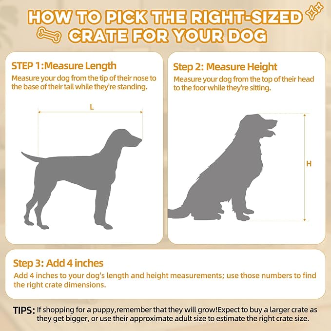 46" Large Dog Crate Furniture, Double Door Wooden Indoor Dog Kennel Furniture, Decorative Pet Cage End Table with Wheels for Extra Large Breed Dogs, Size 2XL, Rustic Brown