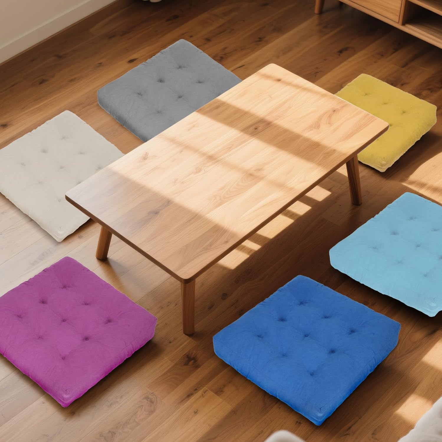 Meditation Floor Pillow Set of 2, Square Large Pillows Seating for Adults, Tufted Corduroy Cushion for Tatami Living Room, 22x22 Inch FP-Lblue