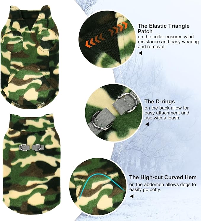 BEAUTYZOO Dog Fleece Vest Sweater Winter Jacket for Small and Medium Dogs with D-Ring Leash Cold Weather Coat Hoodie for XS S M Dogs Boy or Girls, Army Green XS