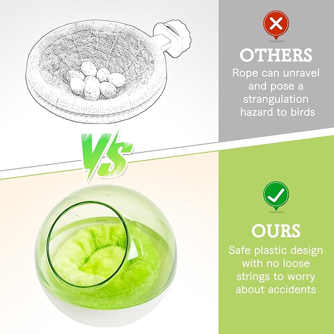 kathson Plastic Bird Nest Chewproof Small Bed with mat Hanging House Hut Bird Cage Breeding Hatching Nest Washable Parakeet Nest for Parrot Budgie Love Bird Canary (Green)