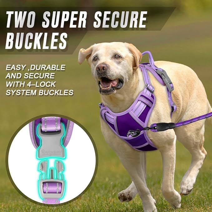 BARKBAY No Pull Dog Harness Front Clip Heavy Duty Reflective Easy Control Handle for Large Dog Walking(Violet Purple & Purple,L)