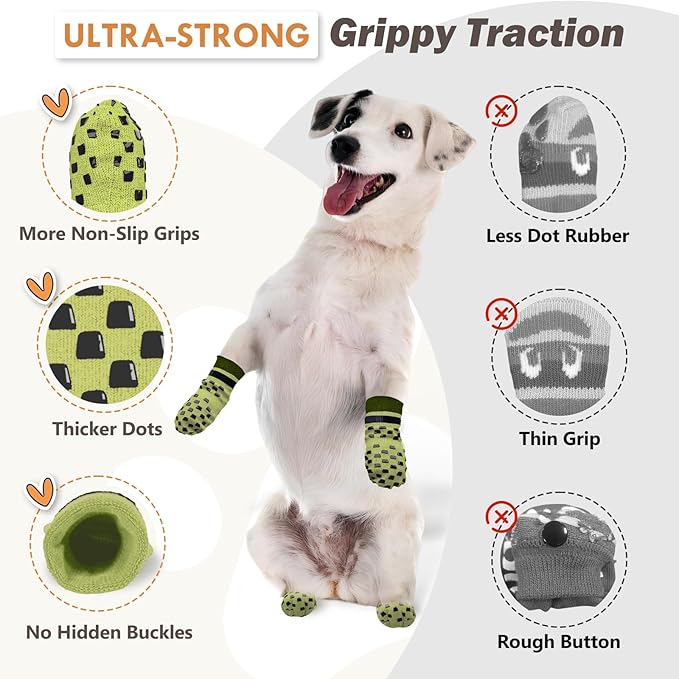 Non Slip Dog Socks to Prevent Licking Paws Grippy Socks for Senior Dog on Hardwood Floors Anti Slip Dog Socks for Christmas Holiday Double Side Paw Protector Prevent Scratching Green M