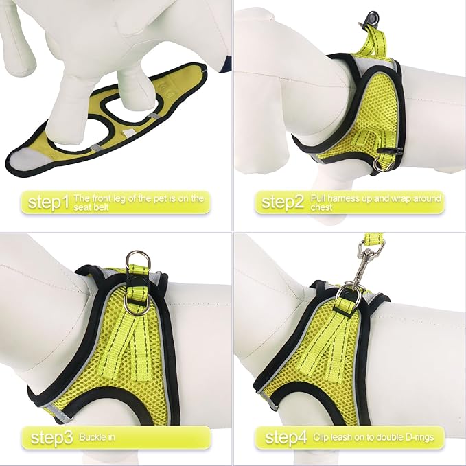 YIMEIS Dog Harness and Leash Set, No Pull Soft Mesh Pet Harness, Reflective Adjustable Puppy Vest for Small Medium Large Dogs, Cats (Fluorescent Yellow, Medium (Pack of 1)