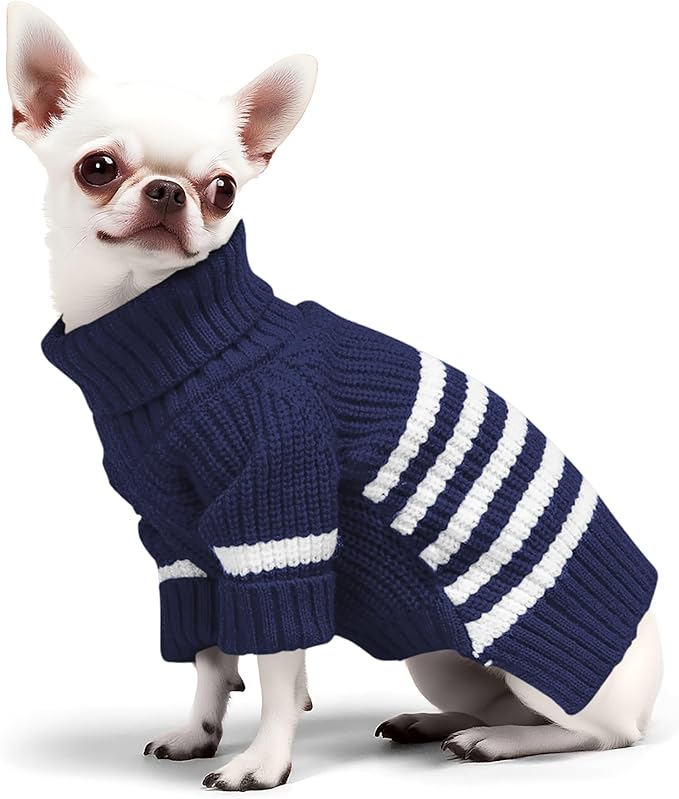 Haloumoning Small Dog Pullover Sweater, Striped Knitted Pet Sweaters for Fall Winter Dog Clothes, Turtleneck Thick Warm Clothes for Small Medium Large Dogs