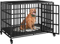 48 Inch Heavy Duty Dog Crate with Wheels,Indestructible Escape-Proof Dog Kennel with Locking Latch and Double Door,Extra Large XL XXL Crate Indoor for Large and Medium Dog with Removable Tray