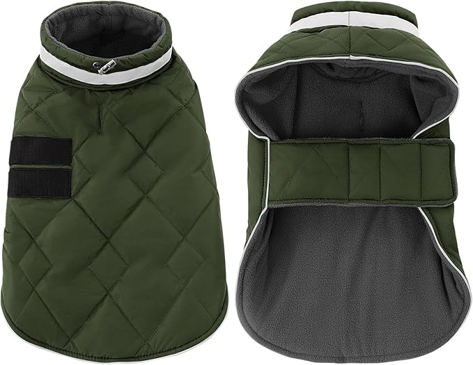 Dog Winter Coat Warm Padded Puppy Jacket Windproof Water Resistant Clothes for Small Medium Large Pets Christmas Sweater Outfit Vest(Green, XS)