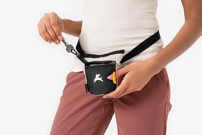OllyDog Goodie Treat Bag, Dog Treat Pouch, Waist Belt Clip for Hands-Free Training, Magnetic Closure, Dog Training and Behavior Aids, Three Ways to Wear (Con Leche)