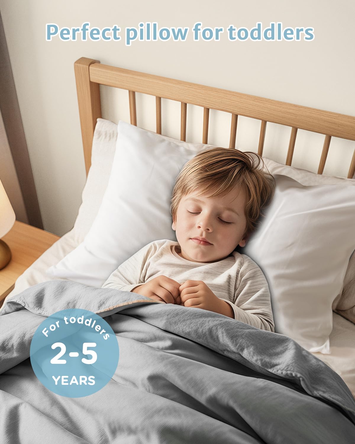 Babebay Toddler Pillow,13X18 Soft Toddler Pillows for Sleeping, Machine Washable Kids Pillow with Cotton Pillowcase, Perfect for Travel (White)