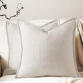 20x20 Linen Pillow Covers Beige Pack of 2 Farmhouse Boho Neutral Accents Striped Textured Square Decorative Throw Pillow Cases for Living Room Couch Bed Home Decor