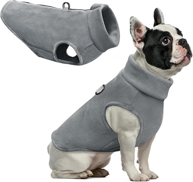Idepet Dog Fleece Vest Sweater Zip Up Warm Pullover Dogs Jacket with D-Ring Leash Winter Cold Weater Coat Pet Sweatershirt Clothes Hoodie for Small Medium Dogs Boy Girl (Gray, L)