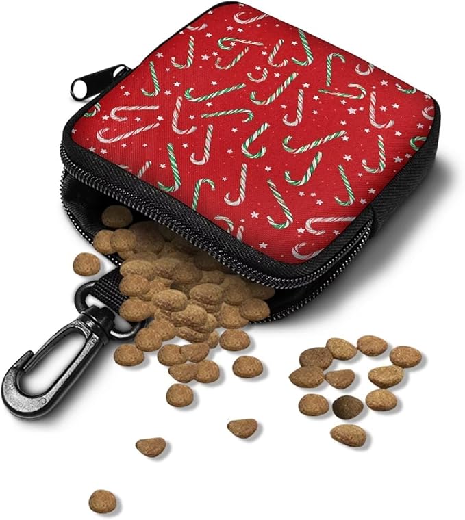 KEIAHUAN Christmas Dog Treat Bags Candy Cane Print Pet Treat Pouch for Training Small Portable Dogs Walking Bag Holder for Kibbles Pet Food Toy Puppy Trainner Essentials Supplies