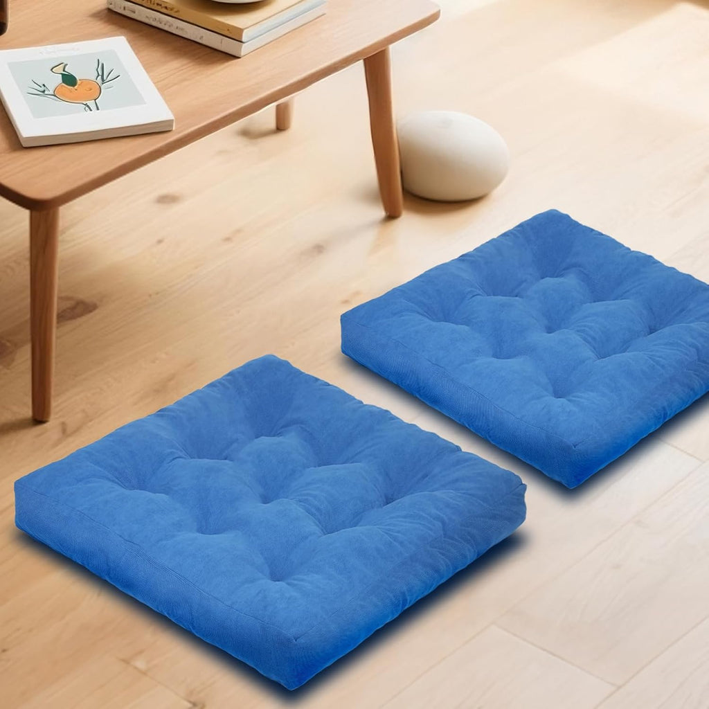 Meditation Floor Pillow Set of 2, Square Large Pillows Seating for Adults, Tufted Corduroy Cushion for Tatami Living Room, 22x22 Inch FP-Dblue