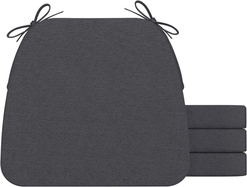 AAAAAcessories D-Shaped Chair Cushions, 2" Thick Dining Chair Pads with Ties and Removable, Machine-Washable Cover, 17" x 16", Set of 4, Dark Grey