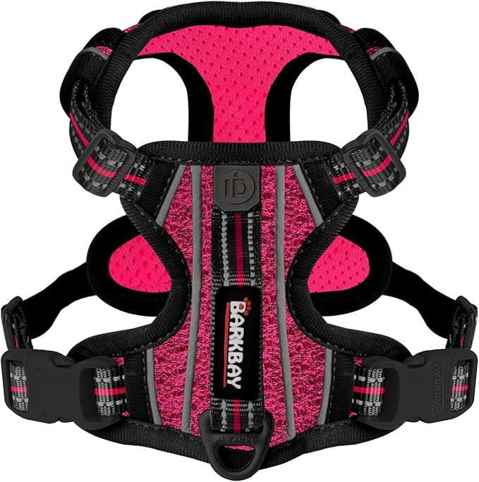 BARKBAY Dog Harness No Pull with ID Tag Pocket - Heavy Duty, Reflective, Easy Control for Small Dogs(Pink/Black,S)