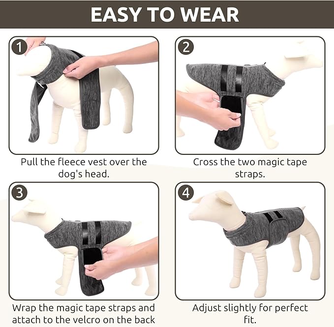 Queenmore Medium Dog Sweaters, Soft Fleece Vest Pullover Dog Jacket with Leash Hole, Warm Winter Dogs Clothes Cold Weather Doggy Dachshund Sweater for Medium Dogs Cats Boy or Girl (Cationic Gray, M)