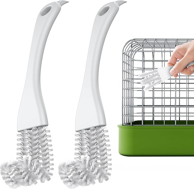 Pawfly 2 Pcs Bird Cage Cleaner Brush, 2-in-1 Bird Cage Cleaning Brush, Bird Poop Remover for Perches, Kennels & Small Animal Cages, Bird Cage Accessories, Bird Droppings Removal Brush