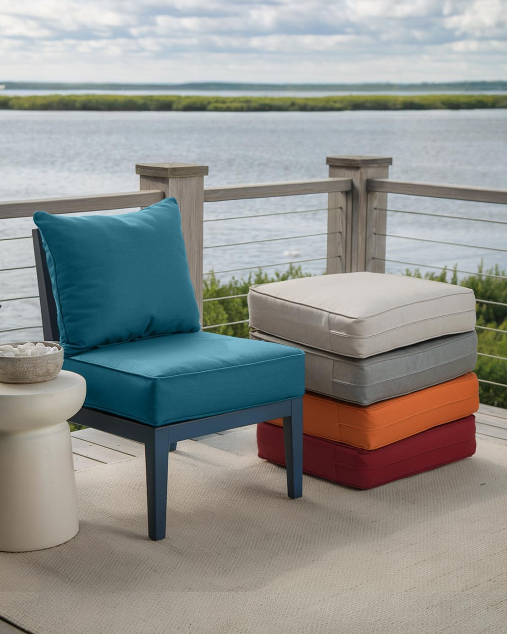 Luxury 24x24x6 Inch Outdoor Cushions - Water&UV&Fade Resistant 1 Set Patio Back&Seat Cushion for Wicker Dining Rocking Swivel Chairs Loveseat Couch Sectional Sofa - Peacock Blue